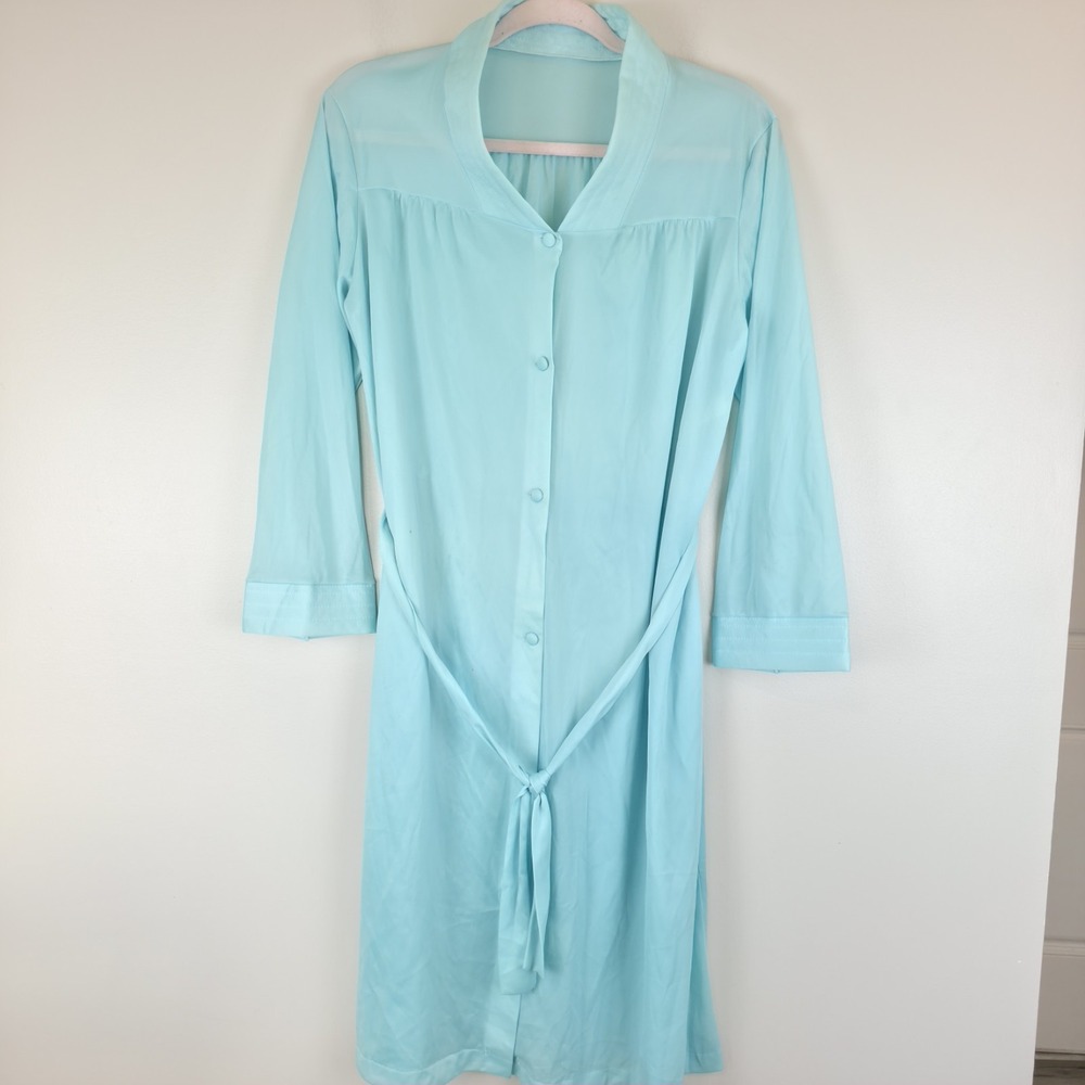Vtg  70s 80s Henson Kickernick Nightgown Large Satin Cottagecore Light Blue.E53
